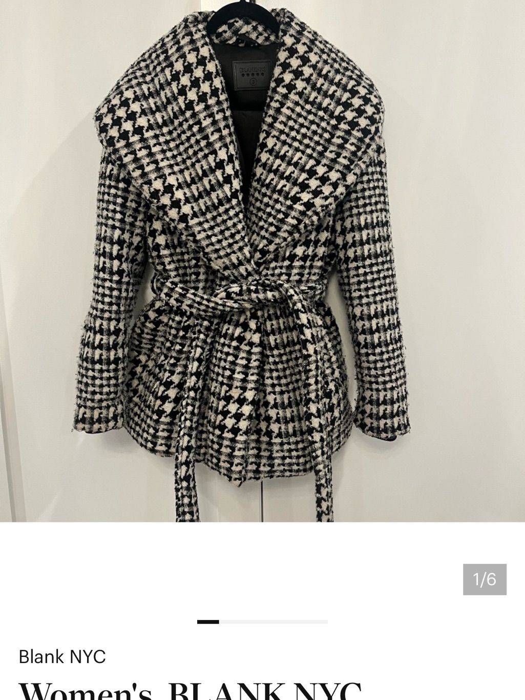 Blank Nyc Black & White Houndstooth Wrap Trench Coat